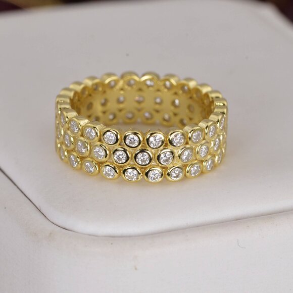 Certified Moissanite 3 Row Wedding Band Ring  YG - Picture 2 of 4